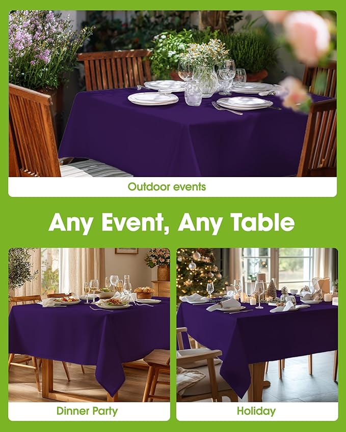 Pureegg Rectangle Table Cloth 60" x 84" – Durable Polyester Tablecloth Offers Reusable & Washable Protection, Ideal for Outdoor Party, Picnic, Wedding, Banquet and Birthday, Purple