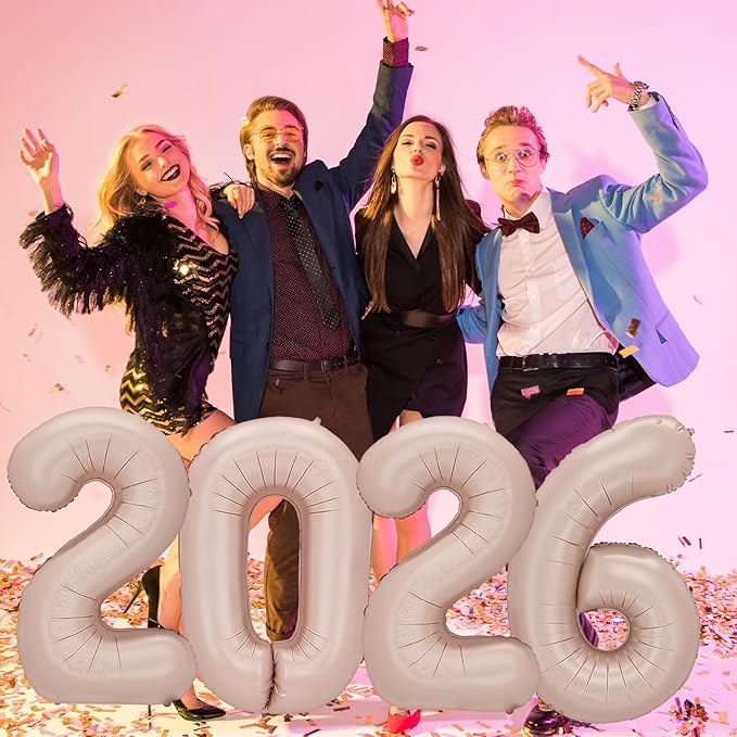 KALOR 42 Inch 2026 Pastel Pink Foil Mylar Number Balloons, Giant 2026 New Years Decorations for 2026 Happy New Year Eve and Graduations Party Supplies