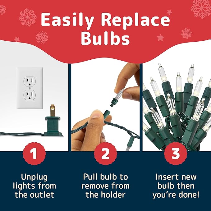 PREXTEX 200 Count Clear Christmas Tree Lights - 40 ft Warm Fairy String Lights with Green Wire - Indoor and Outdoor Mini Light for Christmas, Holiday Decorations, Trees, Fences, Patios and More