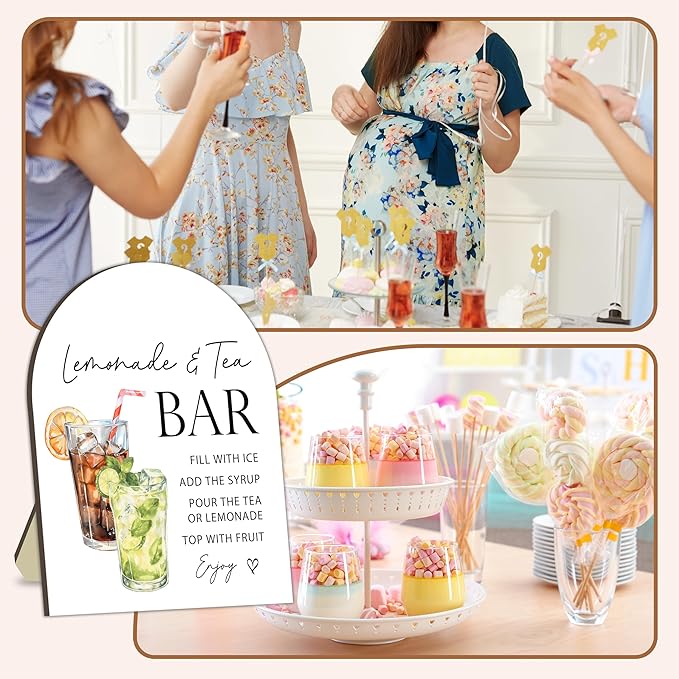 Lemon Tea Bar Sign, Baby Shower Table Sign, Baby Shower Lemonade Signs, Wooden Standing for Party Drink Station Setup, Welcome Board for Gender Reveal, Lemon Tea Signs for Babies Party Decor 8x10 Inch