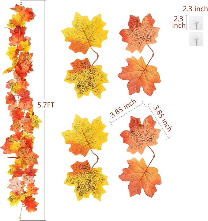 6 Pack Fall Leaves Garland, Total 35 Ft Artificial Fall Garland Maple Leaf for Home Wedding Autumn Decor Thanksgiving Fireplace Party Christmas Indoor Outdoor Decorations