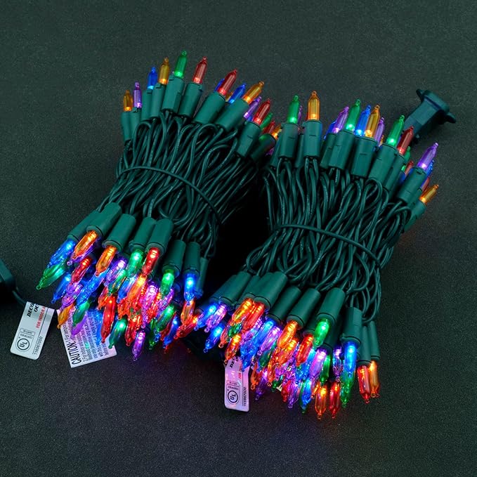 YULETIME Multicolor LED Christmas Lights 200 Count 50 ft, Pack of 2 Strands 25 ft 100 Lights UL Certified String Light Set (Multicolor)