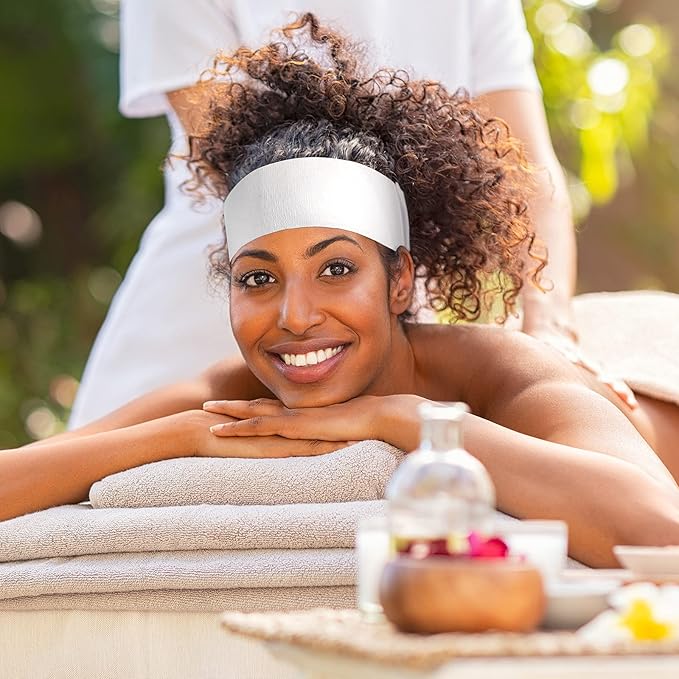 Waydress 140 Pieces Disposable Spa Facial Headbands with Convenient Closure, Stretch Facial Headwraps Soft Skin Care Hair Band for Women Salons(White)