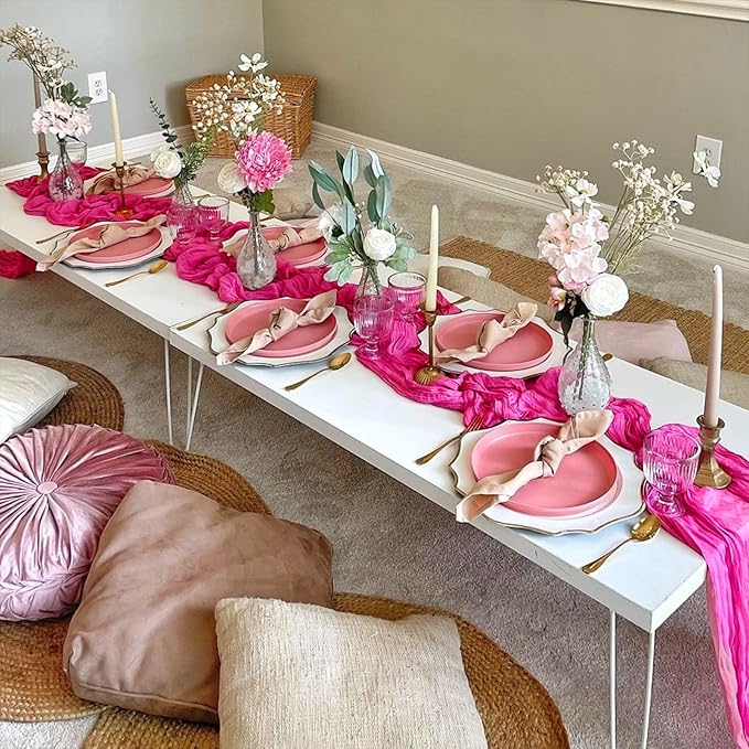 12 Pack Hot Pink Cheesecloth Table Runner 10FT Boho Cheese Cloths Gauze Fabric Table Runners 120 Inch Rustic Sheer for Wedding Birthday Party Baby Shower Centerpiece Home Decorations