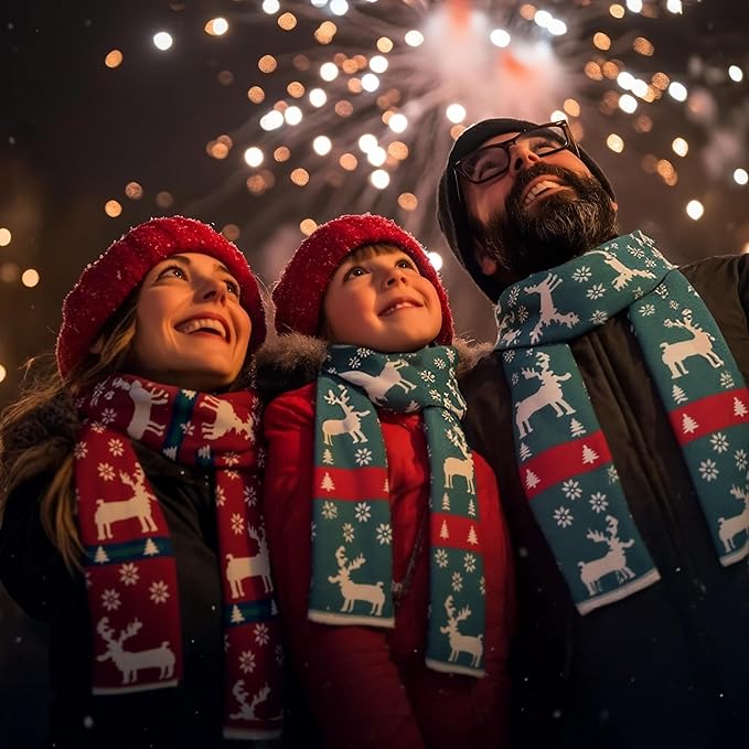 Unisex Christmas Scarves for Women Men Boys Girls Christmas Gifts Winter Scarf with Reindeer and Snowflake Shawl Wrap Xmas