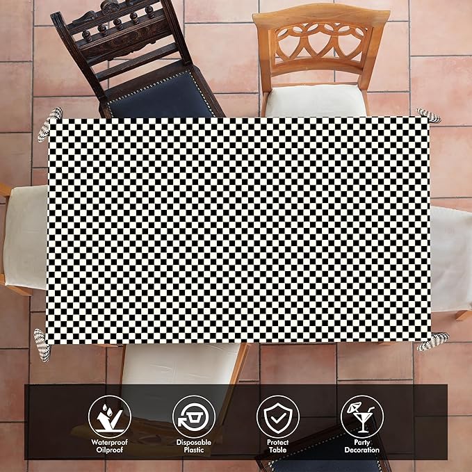 GREATRIL Black White Checkered Party Table Covers Tablecloth for Racing Theme Birthdays Party/Ceremony Decorations Rectangle Tablecover 54'' x 108'' - 2 Packs