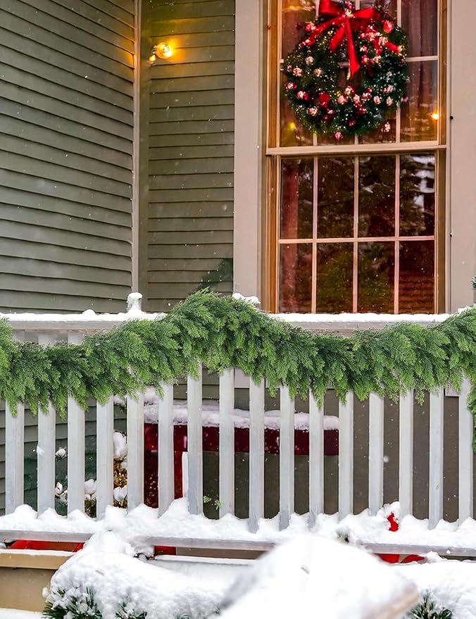 Real Touch Christmas Cedar Garland - Artificial Christmas Garlands Faux Pine Garland for Fireplace,Table, Stairs, Mantle, Window,Indoor Outdoor,Home,Holiday Decor(1 PCS,9 FT)
