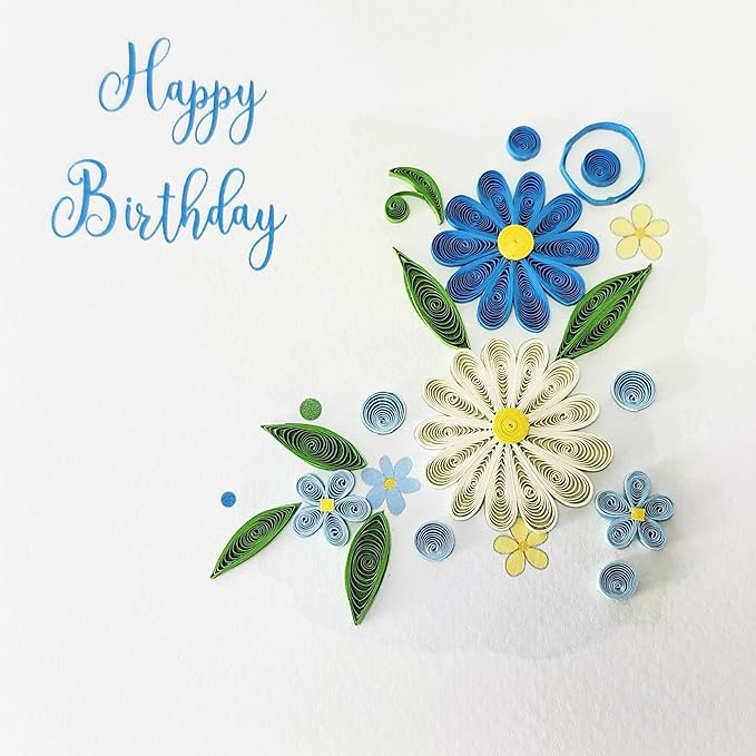 Quilled Birthday Card - Happy Birthday Quilled Floral Greeting Cards for Women -Blank Inside Quilling Cards for Woman- 6x6 Handmade 3D Paper Art Design with Luxury Green Envelope (Floral)
