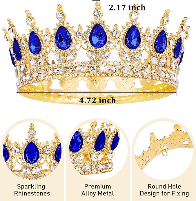 Gold Crown for Women, Crystal Queen Tiaras Headband Wedding Bridal Hair Accessories, Birthday Party Prom Cake Topper