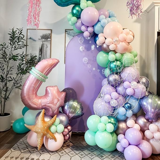 Mermaid Balloons,12 Inch Pastel Pink Purple Green Clear Metallic Balloons for Girls Mermaid Party Decorations Ocean Theme Birthday Baby Shower Party Decorations