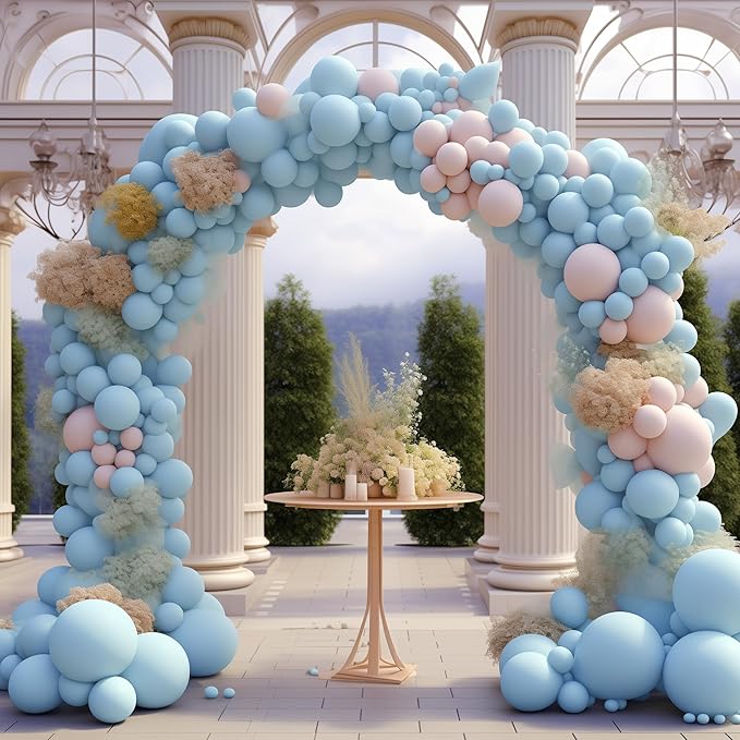 130PCS PastelBlue Balloons, Latex Balloon Different Sizes 18/12/10/5 Inch, Helium Balloons with Ribbon, Party Balloon Set for Birthday Wedding Graduation Anniversary Baby Shower Decoration