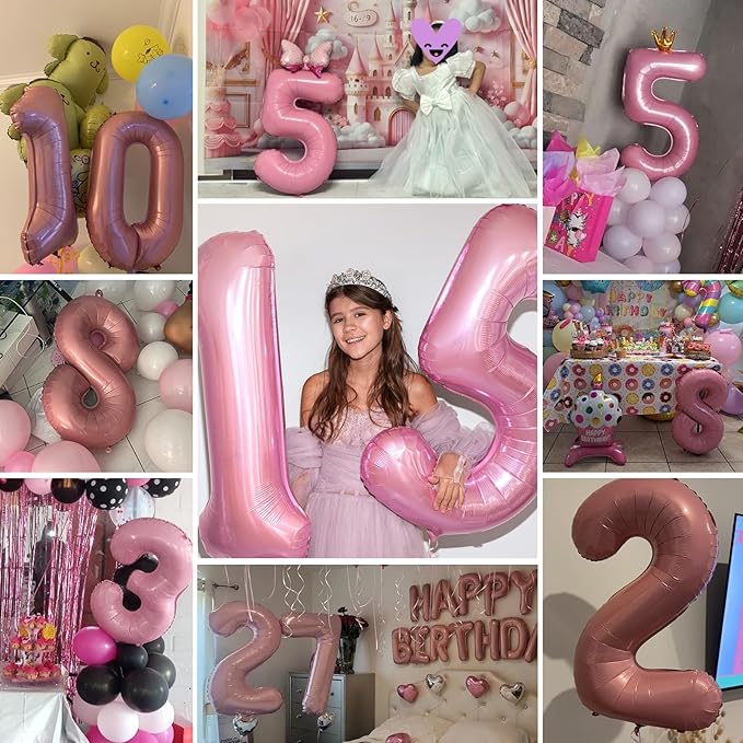 Smlpuame Pastel Pink 10 Balloons, 40 Inch Large Light Pink Foil Number Balloons 0-10, Self-Sealing 10th Birthday Balloon for Girls Women Anniversary Baby Shower Princess Party Decorations Supplies