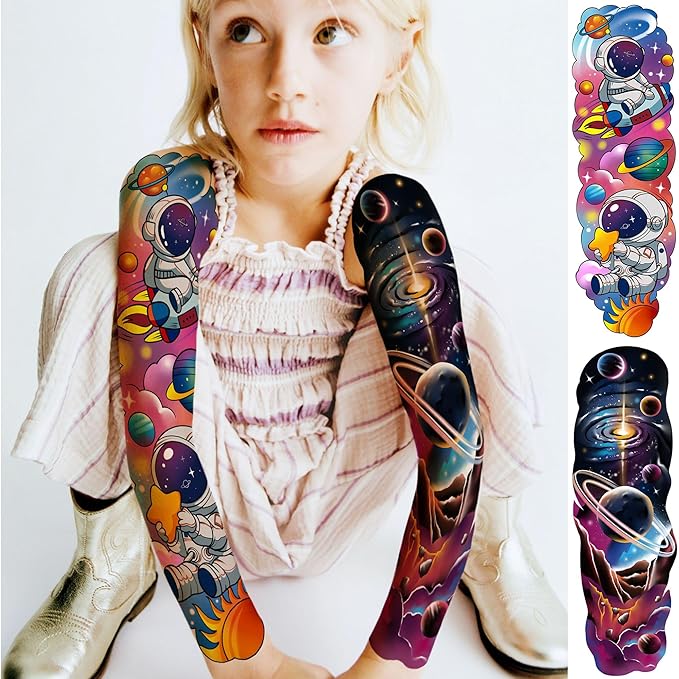 58 PCS Unicorn Mermaid Full Arm Temporary Tattoo For Kids Girls Boys, Dinosaur Car Space Monster Truck Animals Butterfly Body Face Fake Arm Sleeve Tattoos Stickers, Goodie Bags Stuffers Party Supplies