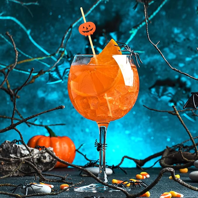 BLUE TOP 200PCS 4.7 Inch Halloween Pumpkins Bamboo Cocktail Picks Bamboo Toothpicks Fruit Picks for Home Party Appetizers Cocktail Decorations Charcuterie Board