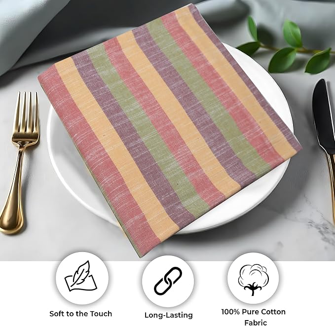 Urban Villa Cloth Napkins Autumn Stripes Dinner Napkins Set of 12 20X20 100% Cotton Absorbent Washable Durable Reusable Cloth Napkins Ideal for Farmhouse Party Thanksgiving Harvest Fall Dinner Napkins