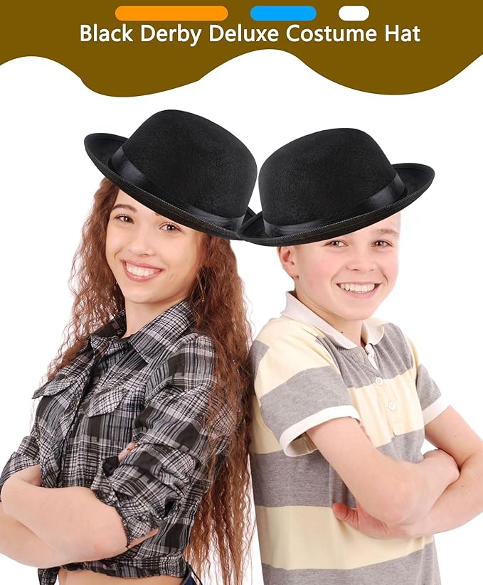 15 Pack Kids Felt Bowler Hats Bulk Black Derby Bowler Hat 1920s Party Hat for Boys Girls Cosplay Prop Party Dress Up