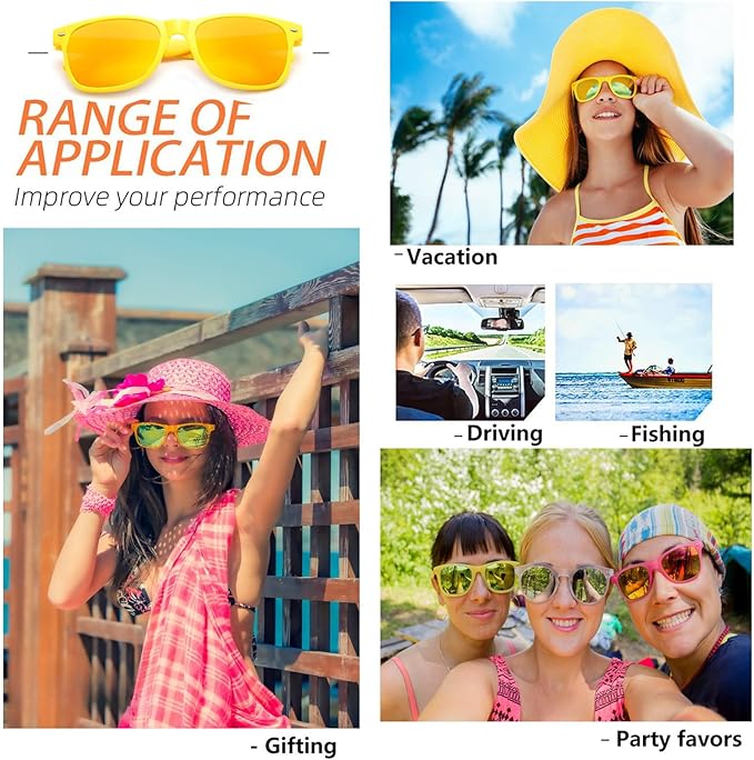 Fsmiling Yellow Sunglasses Bulk Adult Party Sunglasses 80s Sunglasses Pack for Men Women Easter Party Favors-10Pack