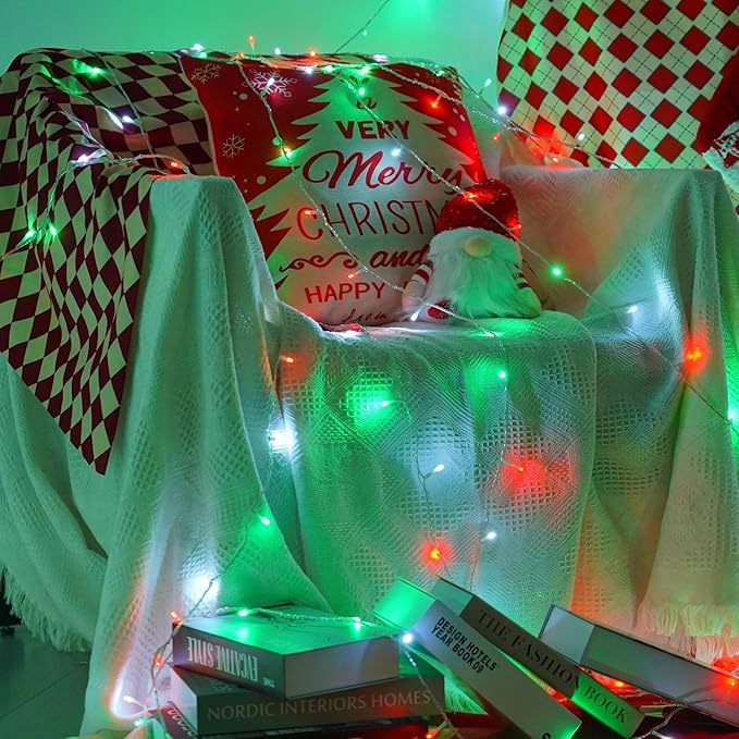 YEGUO 165ft 500 LED Christmas Lights Outdoor Waterproof, Clear Wire String Lights Indoor Plug in, 8 Modes Clear Wire Twinkle Tree Light for Xmas Party Garden(Red White and Green)