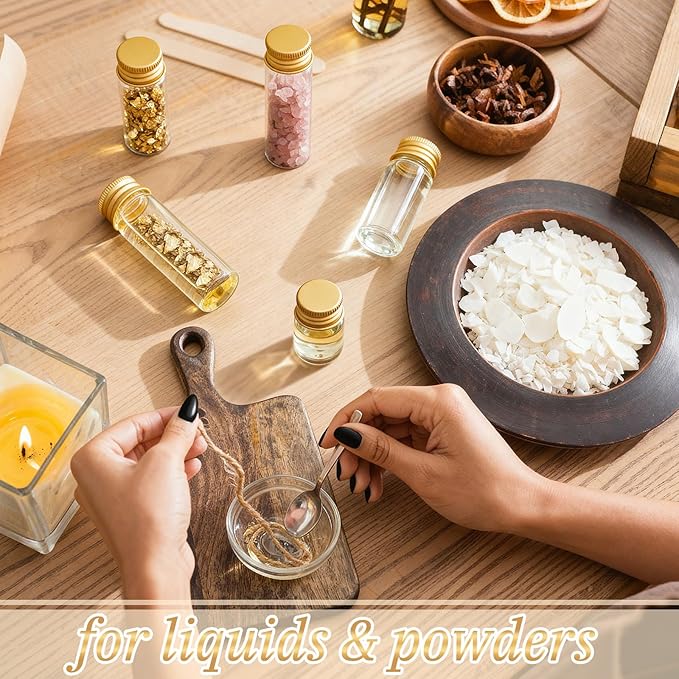 100 Pcs Small Clear Vials Spice Mini Jars with Lids Mini Glass Bottles with Screw Aluminum Metal Caps Tiny Jars Sample Containers for Powder Cream Cosmetic Jewelry Wedding (4 Size,Gold Caps)