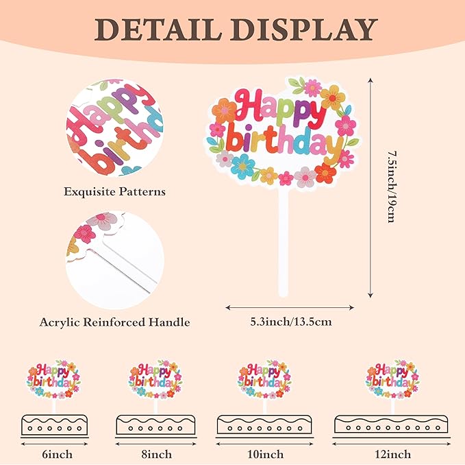 Coucoland Birthday Cake Toppers - 1 Pc Vintage Daisy Flower Acrylic Cake Decorations for Baby Shower Birthday Party Supplies