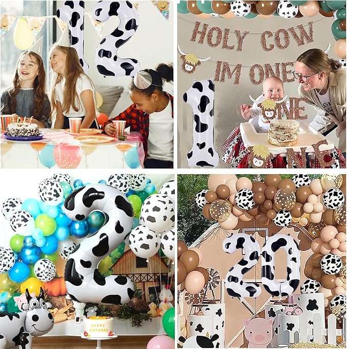 Cow Print Number Balloons, Large Foil Number 3 Balloon 40 Inch Cow Balloon for Boys Girls Birthday Decoration Cow Themed Birthday Party Decorations Farm Animal Party Supplies