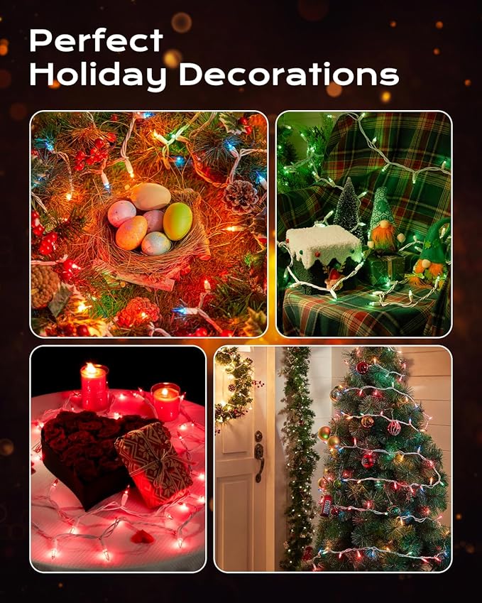 Brightown Christmas Lights, 100-Count 25ft Clear Incandescent Bulb Mini String Lights for Indoor Holiday Decor, Christmas Tree Garland Wedding Party Multi-Use Decoration, White Wire