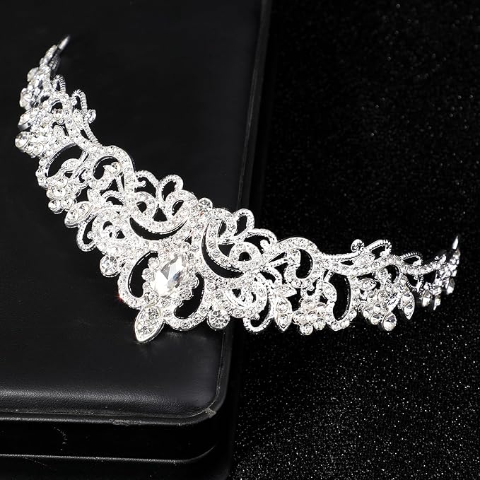 Bride Rhinestones Tiara Silver Crystal Princess Queen Crowns Headband for Women Wedding Birthday Halloween Prom Pageant Party Coming of Age Ceremony,Photo Props(HG176-Silver White)