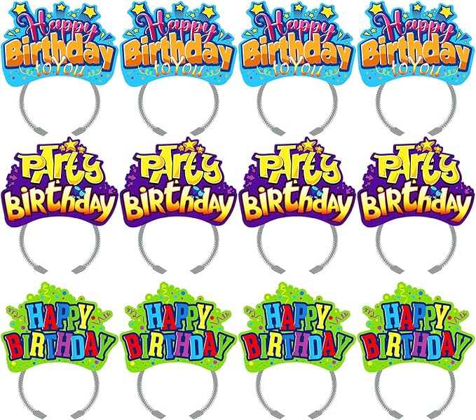 KKBES Happy Birthday Headbands, Paper Birthday Party Hats, 3 Patterns for Children and Adults Celebrating Birthdays