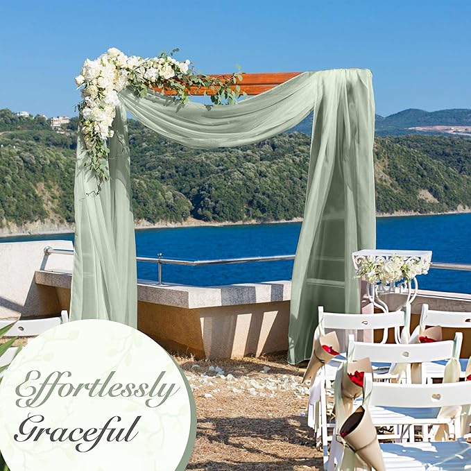 Cheesecloth Table Runner 6 Pack – 35x120 Inch (10ft) Boho Rustic Gauze Cloth Runners – Crinkle Polyester Table Decor for Wedding, Baby Shower, Bridal Shower, Birthday Party and More (Sage Green)