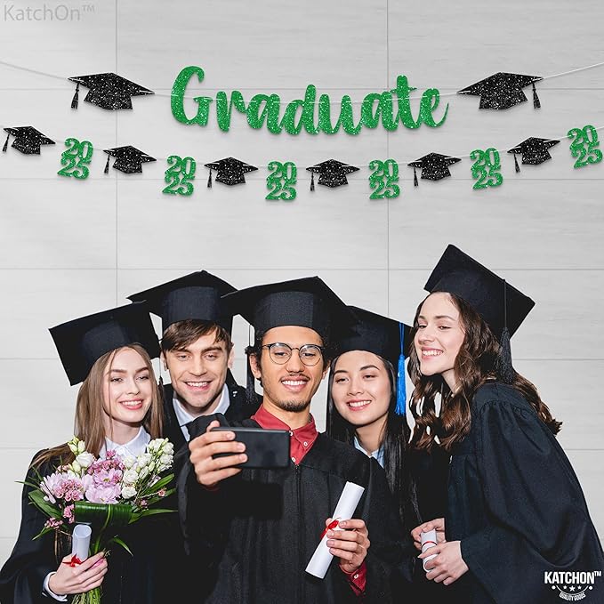KatchOn, Glitter, Green and Black Graduation Banner - 10 Feet | Congrats Grad Banner for Grad Cap Decorations | Green Graduation Decorations 2025 | Congratulations Decorations | Class of 2025 Decorations