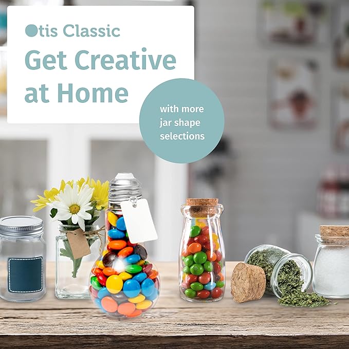 Otis Classic Square Glass Jars with Lids - Set of 12 Mini Glass Jars with Corks for Wedding & Party Favors, DIY Crafts, Potions, Spices & Candy, 3.4 oz