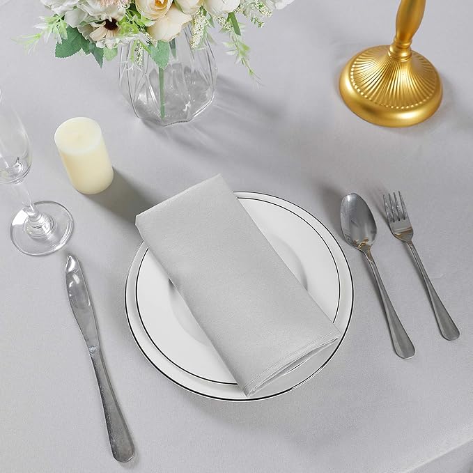 Cloth Napkins 17x17 inch Washable Polyester Dinner Napkins Soft Table Napkins for Wedding Party Dining Banquet(Silver,25PCS)