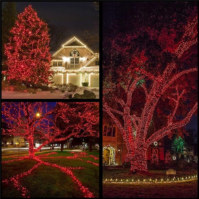 YULETIME Red Faceted LED Christmas Lights 200 Count 50 ft, Pack of 2 Strands 25 ft 100 Lights UL Certified Commercial Grade Green Wire Holiday String Light Set (Red)