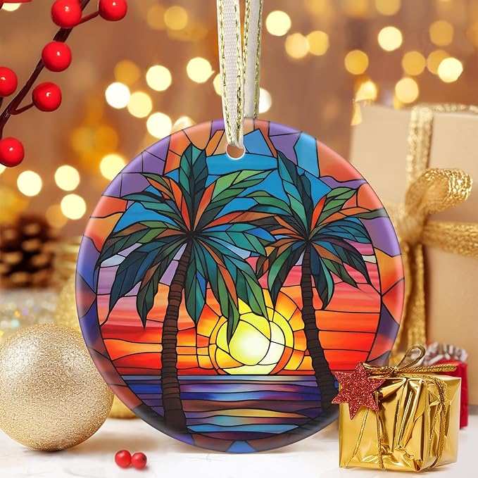 Retro Beach - 3.5 Inch Ceramic Christmas Hanging Ornament - Tree Decoration & Gift
