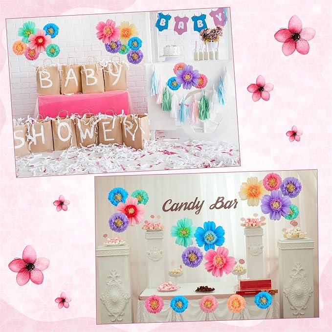 Crowye 24 Pcs Large Colorful Tissue Paper Flowers Decorations 20" Giant Fiesta Crepe Paper Flowers for Wall Decor Backdrop Mexican Wedding Birthday Baby Shower Carnival Party Craft (Colorful)