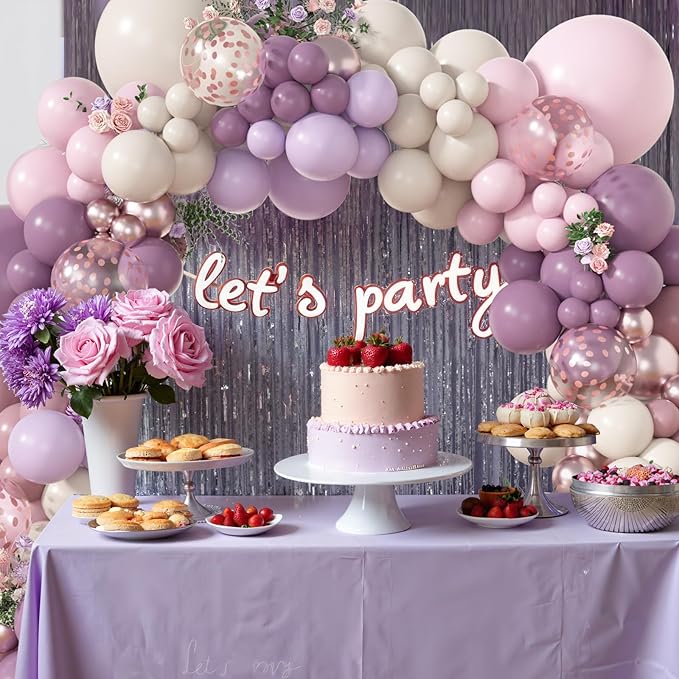 Amandir 173Pcs Dusty Purple Balloon Arch Garland Kit, Double-stuffed Pink White Sand Lavender Lilac Light Purple Rose Gold Confetti Balloons for Baby Bridal Shower Wedding Birthday Party Decorations