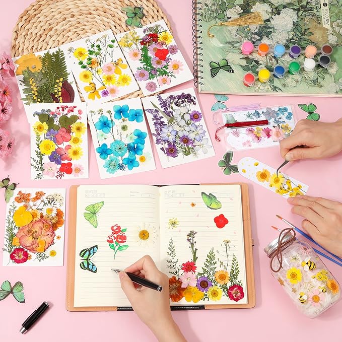 231 PCS Pressed Flowers Bulk for Resin Crafts, Dried Pressed Flowers Butterfly Stickers with Tweezers Real Natural Dry Wildflowers for Resin Molds DIY Art Candle Phone Cases Bookmark Jewelry Making