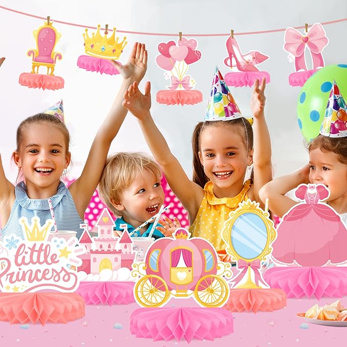 Princess Birthday Party Supplies Kit - Princess Themed Honeycomb Centerpiece ,Table Decorations for Kids' Princess Themed Birthday Party Decorations