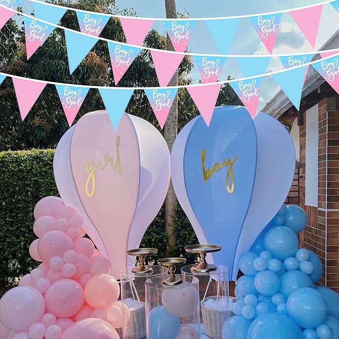 32Ft Gender Reveal Party Decorations Pink Blue Boy or Girl Pennant Banner Fabric Triangle Flag Garland Streamers for Boy or Girl Gender Reveal Baby Shower Pink Blue Birthday Garden Decor Supplies