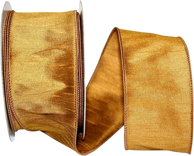 Reliant Ribbon 92975W-974-40H Dupioni Supreme Wired Edge Ribbon, 2-1/2 Inch X 20 Yards, Antique Gold