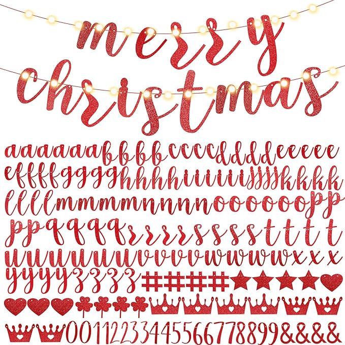 TaoBary 167 Pcs DIY Banner Kit Happy Birthday Glitter Banner Customizable Glitter Make Your Own Kit 162 Letters Symbols and Numbers 3 Rope for Birthday Halloween Wedding Christmas(Red)
