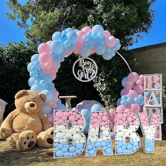 Baby Shower Decorations for Girl Boy-2.4FT Pre-Cut Foam Board Marquee Letters BABY Kit for Gender Reveal Decorations, Mosaic Balloon Frame Baby Sign for Boy Girl Birthday Party Decor