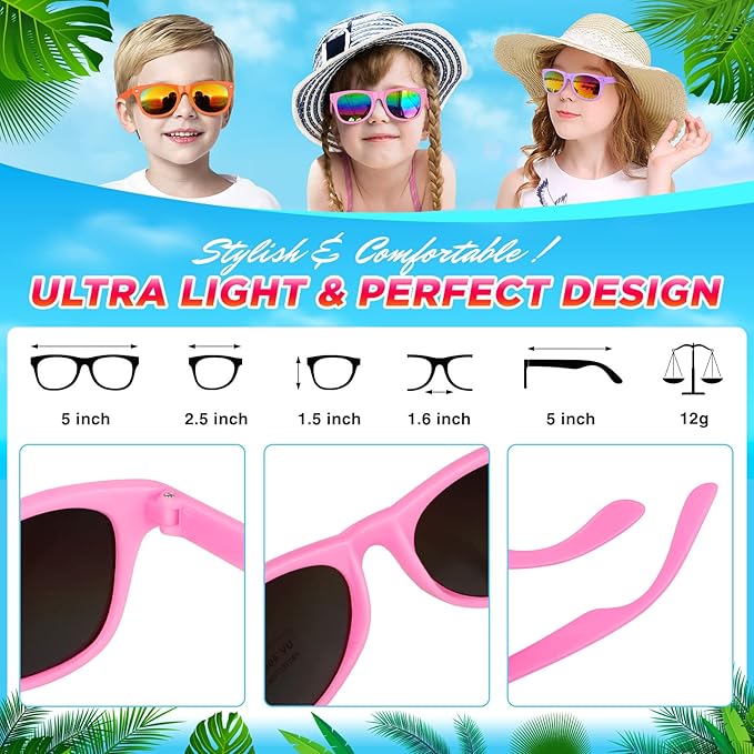 GINMIC Kids sunglasses bulk, Kids Sunglasses Party Favor, 12Pack Neon Sunglasses with UV400 Protection for Kid, Boys and Girls Age 3-8, Goody Bag Favors, Great Gift for Pool, Birthday Party Supplies