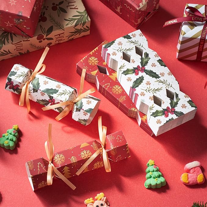 Xinnun 50 Packs Christmas Cracker Kit No Snap Xmas Party Table Favors Snowflake Reindeer DIY Christmas Party Cracker Candy Boxes for Holiday Dinner Decoration Gift(Berry Style)