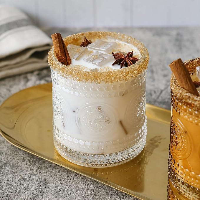 Kate Aspen Hobnail Beaded Floral Clear Drinking Glasses Set of 6, (10 oz) Vintage Glassware Cocktail Glass Set, Juice Glass, Water Cups | Great Hostess Gift & Gift for New Home Owners (Pack of 4)