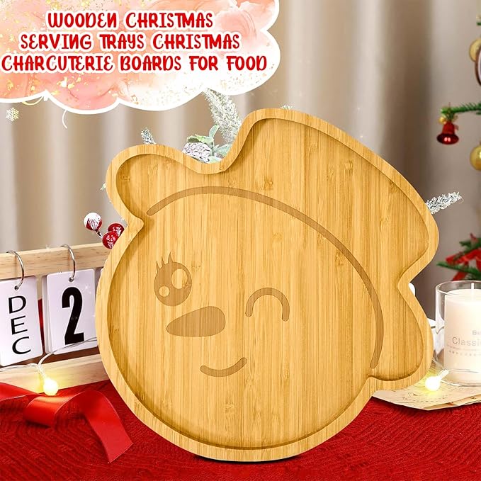 Wooden Christmas Party Decorations Snowman Serving Trays for Tabletop Xmas Charcuterie Boards for Cheese Food Platter 2026 New Year Party Supply Fillable Xmas Dish Plates for Winter Holiday Home Decor