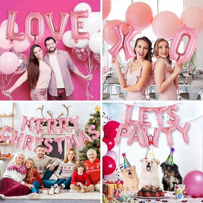 26 Pcs Pink Letter Balloons,16 Inch Foil Alphabet Letter Balloons,Letter A-Z Balloon Banner Custom Phrase Balloon for Birthday Party Wedding Anniversary Decoration (Pink 26pcs)