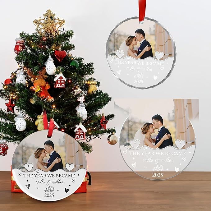 Personalized Crystal Christmas Ornaments with Photo, Custom Christmas Photo Tree Glass Ornaments, Elegant Crystal Keepsake for Family, Couples, Weddings & Christmas 2025 Gifts (#PGO05)