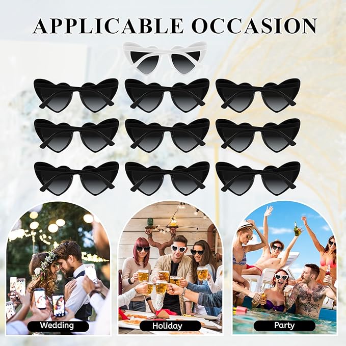 4/6/8/10/12 Pack Bachelorette Sunglasses Heart Sunglasses Vintage Heart Shaped Glasses for Women Bridal Party Wedding