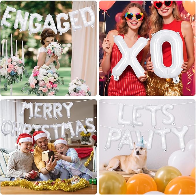 26 Pcs White Letter Balloons,16 Inch Foil Alphabet Letter Balloons,Letter A-Z Balloon Banner Custom Phrase Balloon for Birthday Party Wedding Anniversary Decoration (White 26pcs)